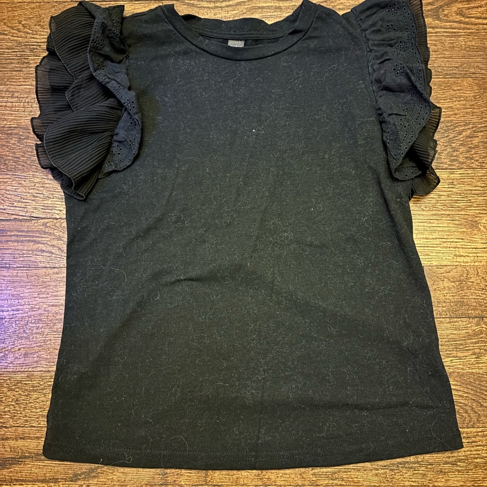 SHEIN Black Ruffled Short Sleeve T-Shirt